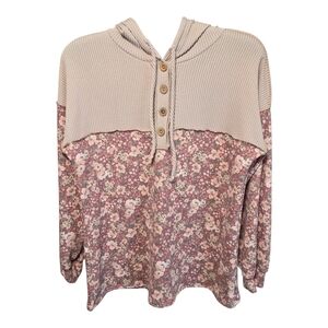 Floral Blush Hooded Henley Pullover